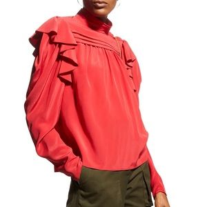 Ulla Johnson Arda 100% Silk Pintuck Ruffle Blouse